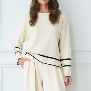 ADRIANNA PAPELL Boxy Pullover Sweater XL NEW Tipped Quiet Luxury Preppy Heritage